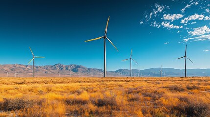 Sticker - Wind turbines in a vast landscape under a clear blue sky.