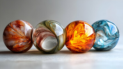 Poster - Colorful glass marbles with unique swirling patterns and vibrant hues, perfect for artistic and decorative uses.