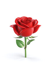 simple semi 3D full bloom single red rose flower, isolated in white background