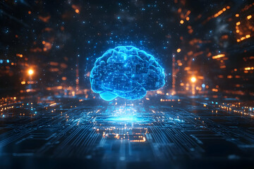 Poster - A futuristic representation of a digital brain, symbolizing artificial intelligence and advanced technology in a vibrant data environment.