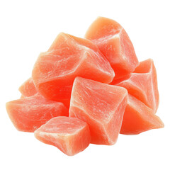 A pile of pink fruit cubes