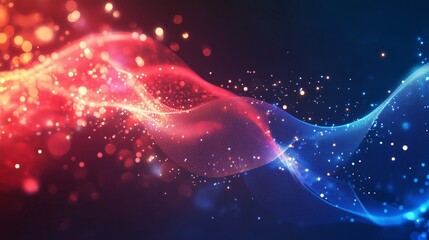 Wall Mural - Abstract digital background with red and blue glowing waves of data curves.