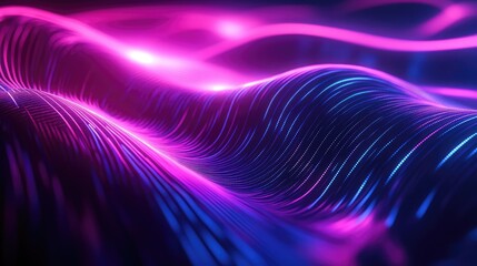 Wall Mural - Pulsing neon lines stretching and bending, creating an abstract digital wave.