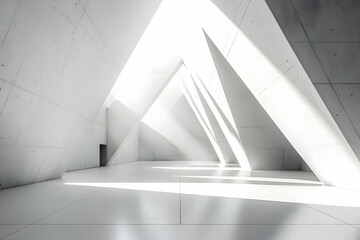 Poster - An elegant modern interior featuring geometric shapes and dramatic lighting, creating a minimalist and spacious atmosphere.