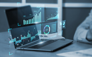 Wall Mural - business analytics tools charts and graphs with statistics to analyze business potential and forecas