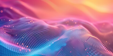 Poster - 3D abstract mesh fabric with pink and blue waves. Textured and fluid design. Background image of red and blue gradient color with flowing fabric pattern background. Liquid texture design. AIG51.