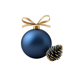 A beautiful blue Christmas ornament with a gold bow and a pine cone, perfect for holiday decorations and festive celebrations. transparent background