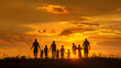 © Oksana_Latysheva - A joyful family with kids stands together in a field, sunset. The sky is painted with vibrant hues of sunset, creating a warm and picturesque backdrop for their happy moment
