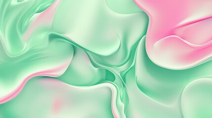 Wall Mural - Green and pink pastel flowing abstract shapes. Creative smooth texture. 4K wallpaper with modern liquid flow. Pattern of light green colors.