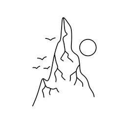 Wall Mural - Vector isolated one single simple mountain top peak  colorless black and white contour line easy drawing