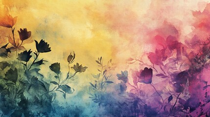 Grunge style beautiful, colorful, abstract art. Paper texture. Colorful painting. Watercolor background with flowers and plants.