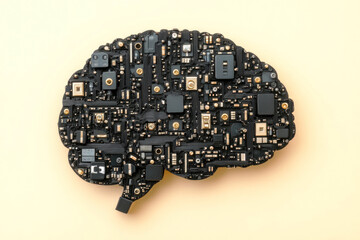 Poster - A digital brain illustration made up of various electronic components, symbolizing technology, artificial intelligence, and innovation.