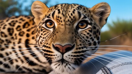 Wall Mural - A leopard with a big nose stared straight at the camera