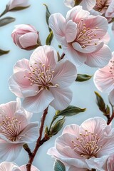 Sticker - A beautiful pink blossom blooms on a cherry tree branch in spring