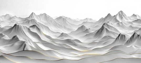 Poster - An abstract monochrome mountain landscape with a decorative, artistic look.