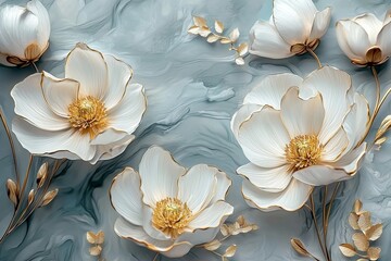 Fototapete - Colorful blue blooms. Blue cosmos in a beautiful tone. A beautiful painting of flowers.