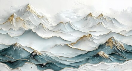 Poster - The snowy peaks of a mountain are painted in watercolor on a clean white background