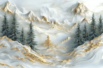 Poster - Stunning misty landscape with fir forest in a vintage retro hipster style