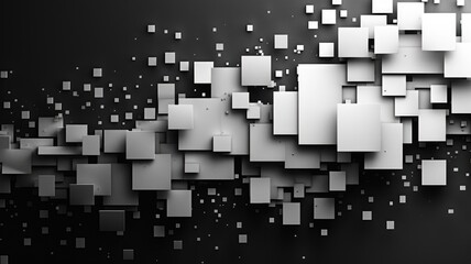 Wall Mural - Abstract art of black and white geometric shapes. 3D rendering digital artwork of white cube or box with black background. Modern and minimalist design concept for wallpaper, banner, and print. AIG53.