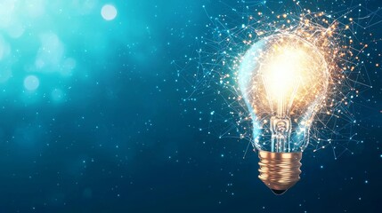 Poster - Global crypto blockchain business banner concept with polygon idea light bulb. Lamp symbolizes inspiration, innovation, invention, effective thinking.