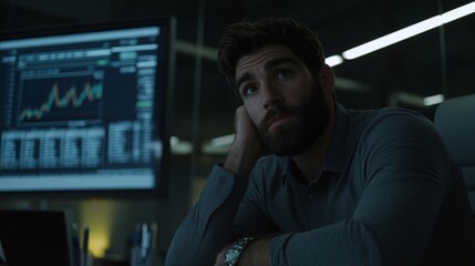 Aufkleber - He works in a light-filled office with a high-tech computer with transparent screen. This is a close-up of a stylish man using it.