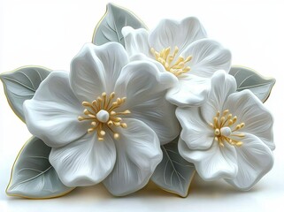 Wall Mural - Flower with leaves of jasmine isolated on white