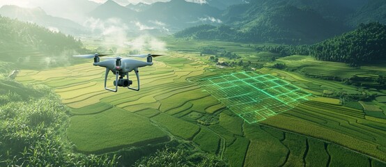 Poster - Agriculture drones are used in many fields including research analysis, safety, rescue, soil hydration monitoring, yield prediction on tablets, and sending data to smart farmers.