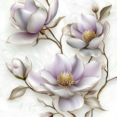 Fototapete - Illustrations of tropical nature, pink flowers clip art, design elements set, isolated on white