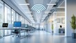 © chutikan - A high-speed wireless access point providing wireless connectivity to multiple devices in a large office space.