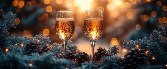 Festive Champagne Toast in a Winter Wonderland