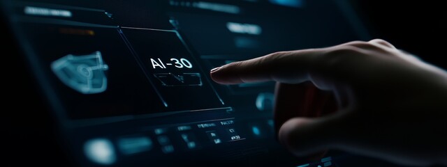 Fototapete - Hands-on work with cryptocurrency and AI computer interfaces for business.