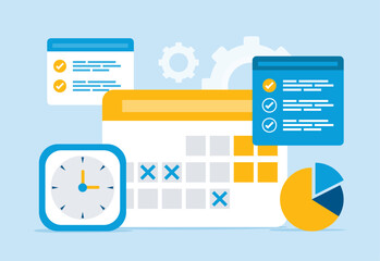 Leinwandbilder - Business planning concept with digital calendar online. Flat vector illustration design
