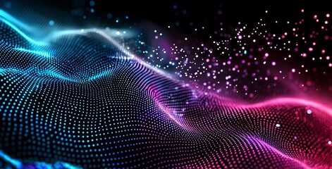 Fototapete - Dot point or circle connect with gradient line, aesthetic wave line design, internationalization social network or business big data connection concept.