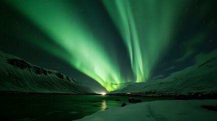 Wall Mural - the northern lights at the night sky with vibrant hues of green, purple glowing