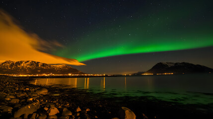 Wall Mural - the northern lights at the night sky with vibrant hues of green, purple glowing