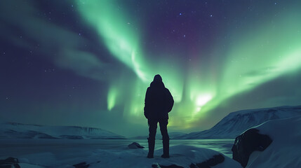 Wall Mural - the northern lights at the night sky with vibrant hues of green, purple glowing