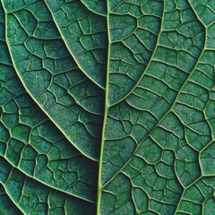 Poster - Close-up of lush green leaves showcasing intricate vein patterns and textures, ideal for nature-themed designs and backgrounds.