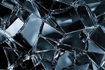 Poster - Close-up view of shattered glass pieces creating a dynamic, reflective surface. Ideal for backgrounds and artistic designs.