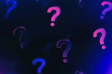 Aufkleber - A glowing question mark interface on a blue backdrop. Technology, FAQs, online help, and problem solving concept. 3D rendering.