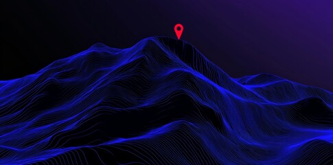 Poster - Travel and direction concept. 3D render of a glowing map with marker on a dark blue background.