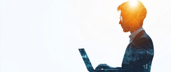 Aufkleber - Global business concept using digital technology, data exchange, cloud computing. Businessman working with laptop and digital tablet connected to internet network.