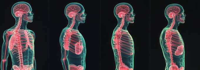 Poster - Set of 3D renderings of human male body heart x-rays isolated on black background.