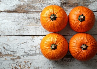 Poster - An autumnal theme with pumpkins on a white wood texture background