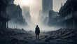 © Galeno - dystopian city shrouded mist lone survivor overlooking ruins