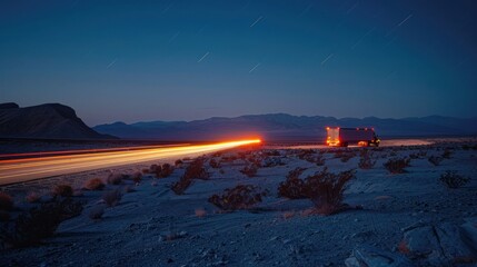 Poster - Desert Highway Under a Starry Sky