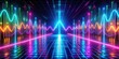 © Achiraya - Vibrant 3D neon lights pulsate in sync with vibrant music waves against a dark futuristic background, evoking an electrifying atmosphere of energetic rhythm and futuristic sound.
