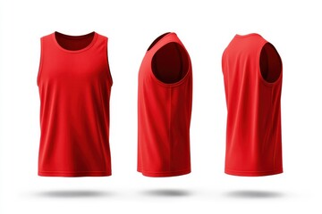 Red Sleeveless Shirt Mockup   Front  Side  Back Views