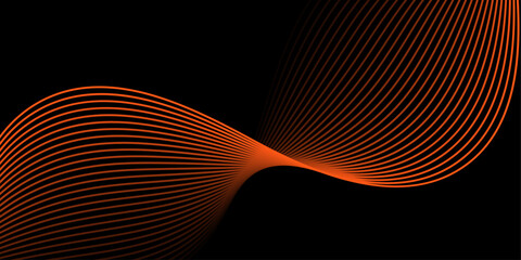 Canvas Print - Abstract background with lines and waves. Medium banner size. Element for design. Vector background for brochure, booklet, flyer, poster. Black and orange gradient. Dark, night. Autumn, Christmas