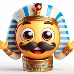 3D Happy one mustachioed emoji Egypt style theme , white background