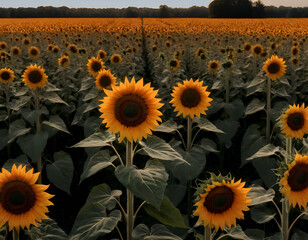 field of sunflowers, sunflowers in the field, sunflower field in summer